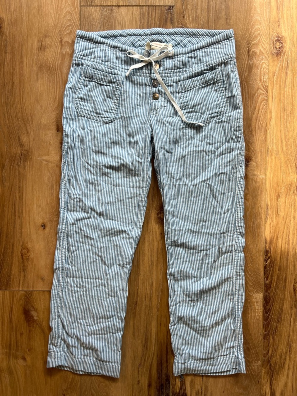 Sundance Gigi Pants Blue White Stripe 100% Cotton Coastal Beach Small